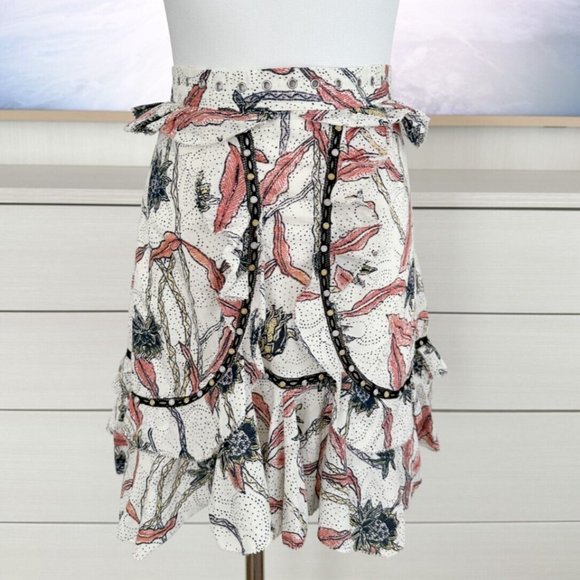 New ISABEL MARANT Ugi Ruffle Trim Grommet Stud Mini Skirt Sz 36 FR US S - Picture 3 of 8